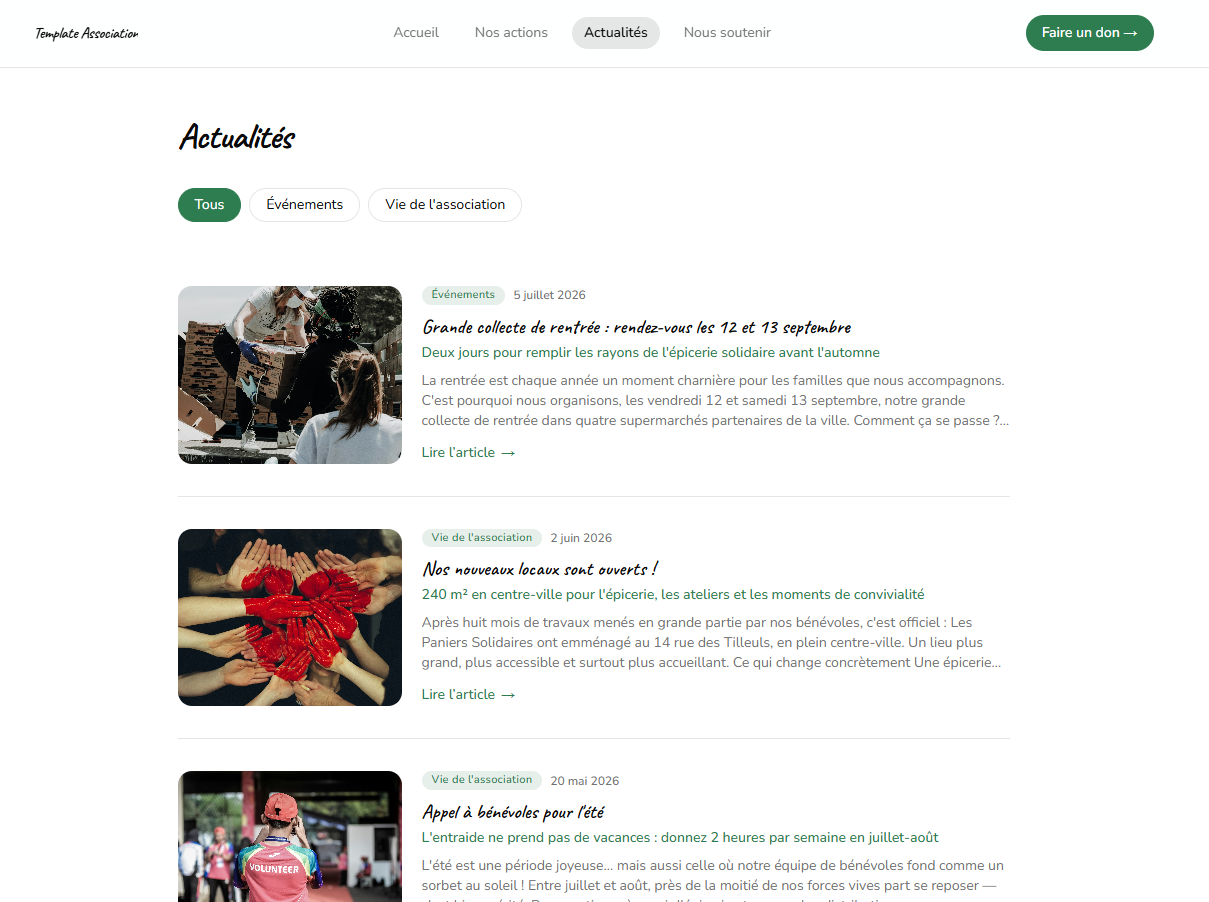 Page d'actulités