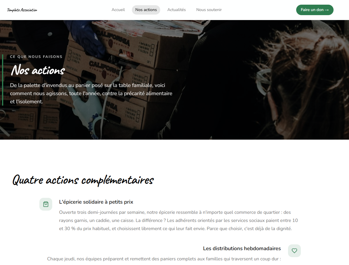 Page des actions